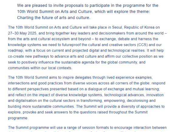 Call for Participants: World Summit on Arts and Culture