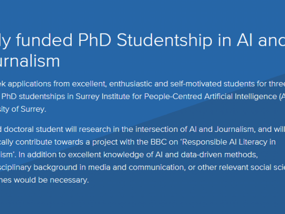 Fully funded PhD Studentship in AI and Journalism