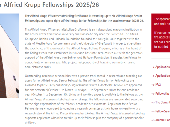 Call for Applications: Alfried Krupp Fellowships 2025/26