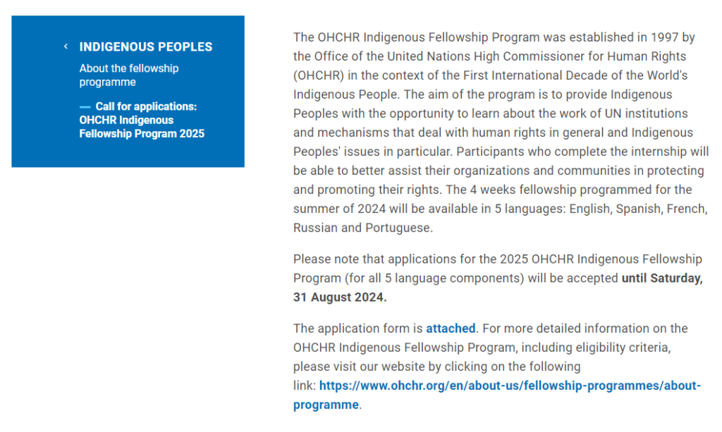 Call for Applications: OHCHR Indigenous Fellowship Program