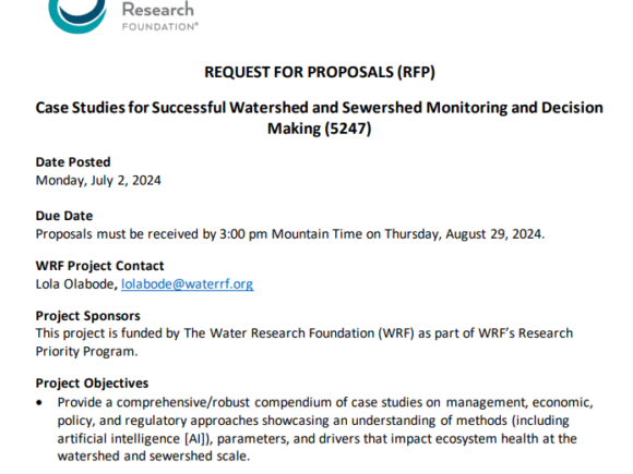 RFPs: “Case Studies for Successful Watershed and Sewershed Monitoring and Decision Making” Project