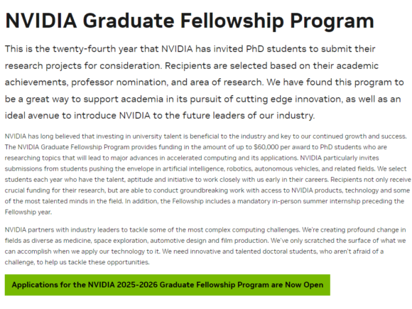 Apply for NVIDIA Graduate Fellowship Program