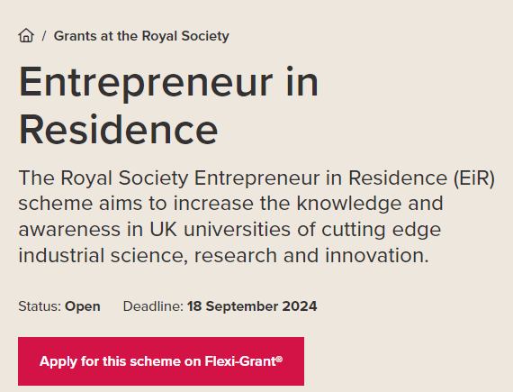 Royal Society Entrepreneur in Residence (EiR) Scheme