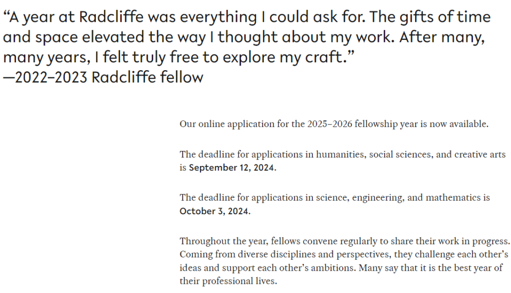 Apply now for Radcliffe Fellowship Program