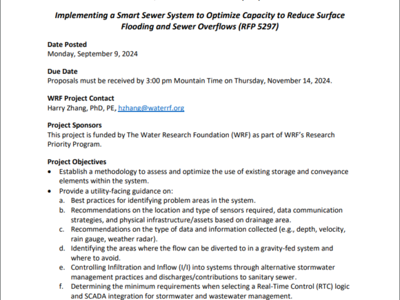 Request for Applications: Implementing a Smart Sewer System