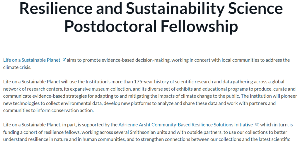 CFAs: Resilience and Sustainability Science Postdoctoral Fellowship