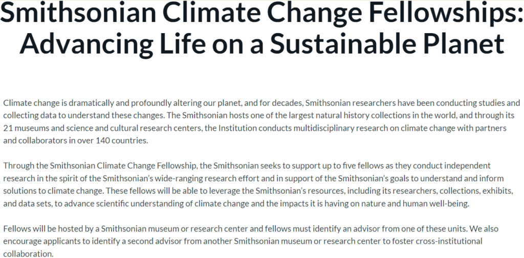 Smithsonian Climate Change Fellowships: Advancing Life on a Sustainable Planet