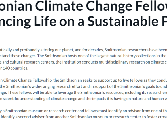 Smithsonian Climate Change Fellowships: Advancing Life on a Sustainable Planet