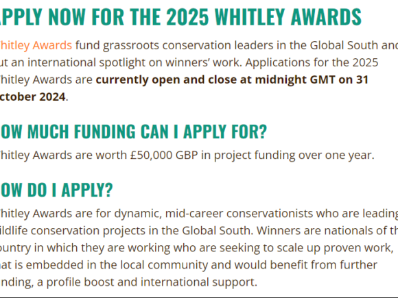 Call for Nominations: Whitley Awards for Grassroots Conservation Leaders in Global South