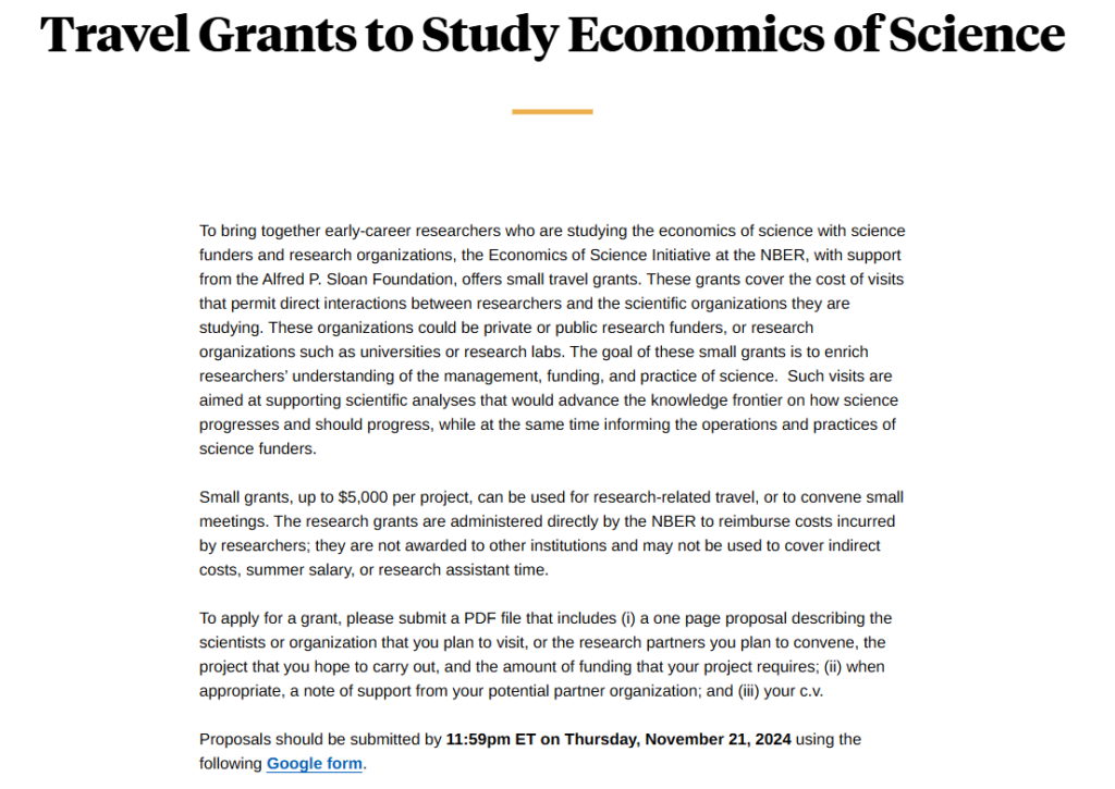 Travel Grants to Study Economics of Science