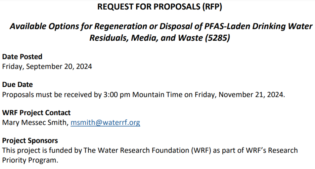 CFPs: Regeneration or Disposal of PFAS-Laden Drinking Water Residuals, Media, and Waste