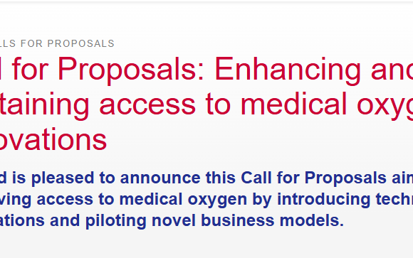 Call for Proposals: Enhancing and Sustaining Access to Medical Oxygen Innovations