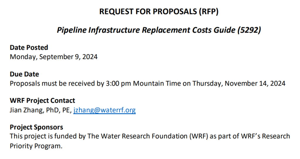 Call for Proposals: Pipeline Infrastructure Replacement Costs