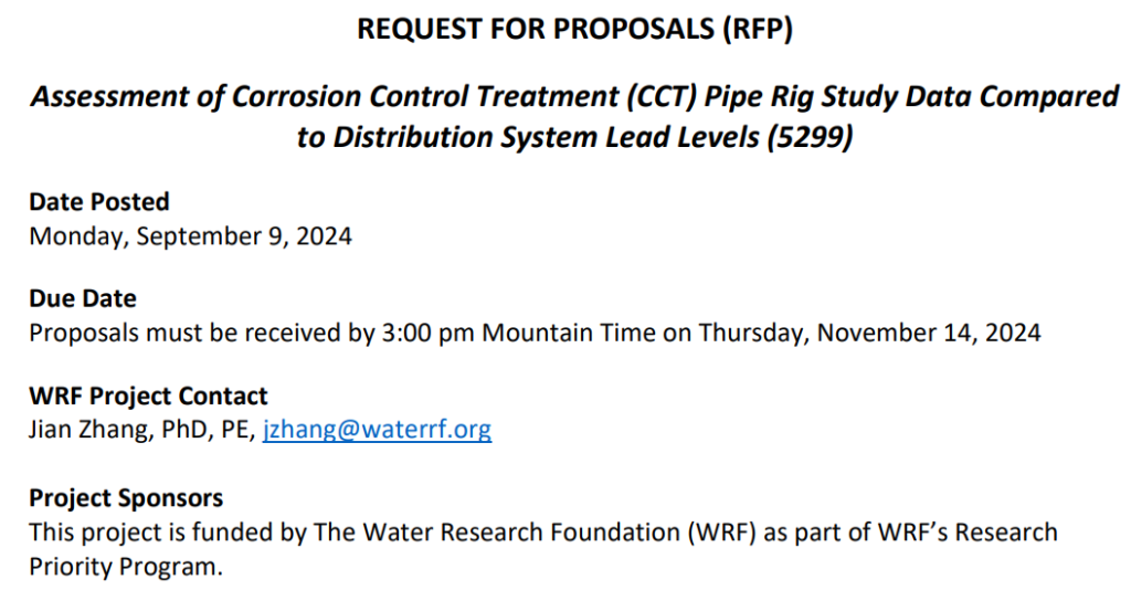 Call for Proposals: Assessment of Corrosion Control Treatment Project