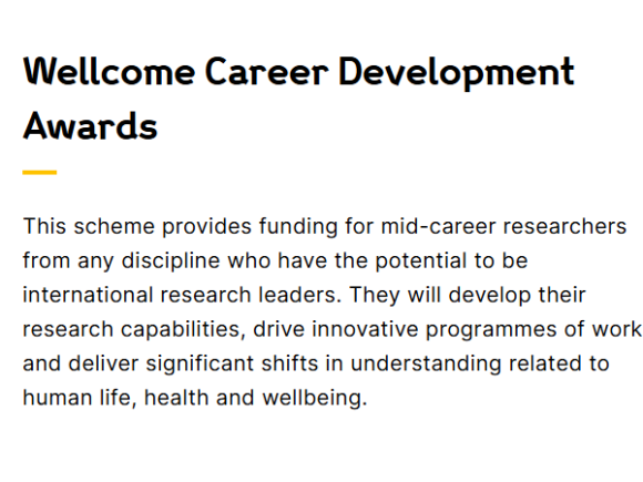 Wellcome Career Development Awards for Researchers